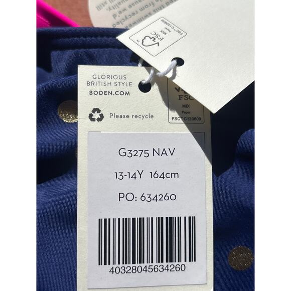 Mini Boden Cross-back Printed Swimsuit in Navy with Gold Foil Confetti Dot - Picture 5 of 9